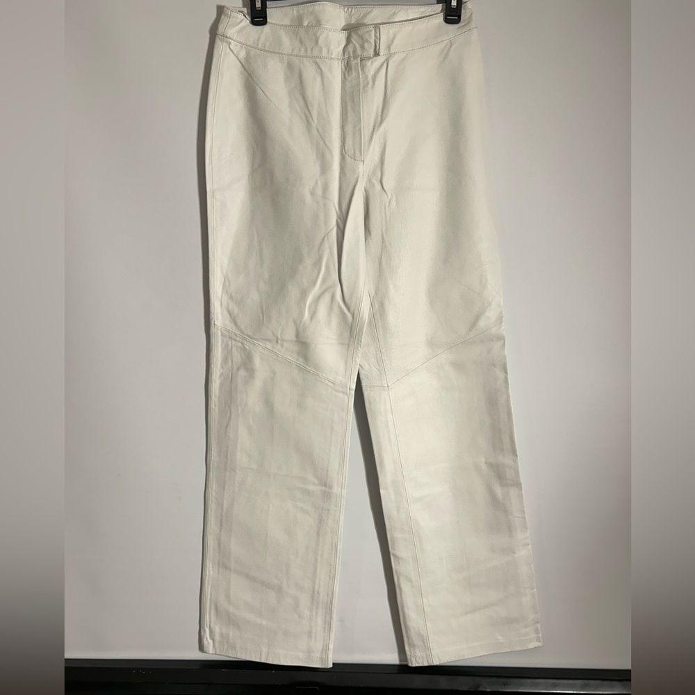 NEWPORT NEWS EASY STYLE VINTAGE WOMEN’S WHITE LEATHER STRAIGHT LEG PANTS 16TALL
